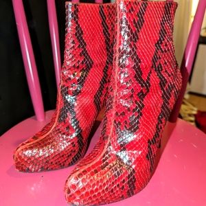 Rare! Christian Louboutin Red Python Ankle Boots EU 41.5